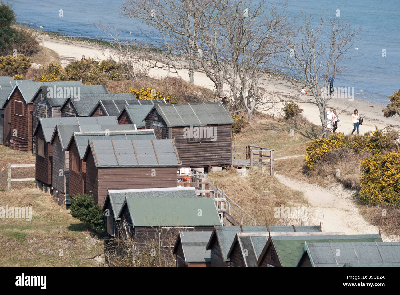 Cabine sulla spiaggia, a Studland Bay, Dorset Foto Stock