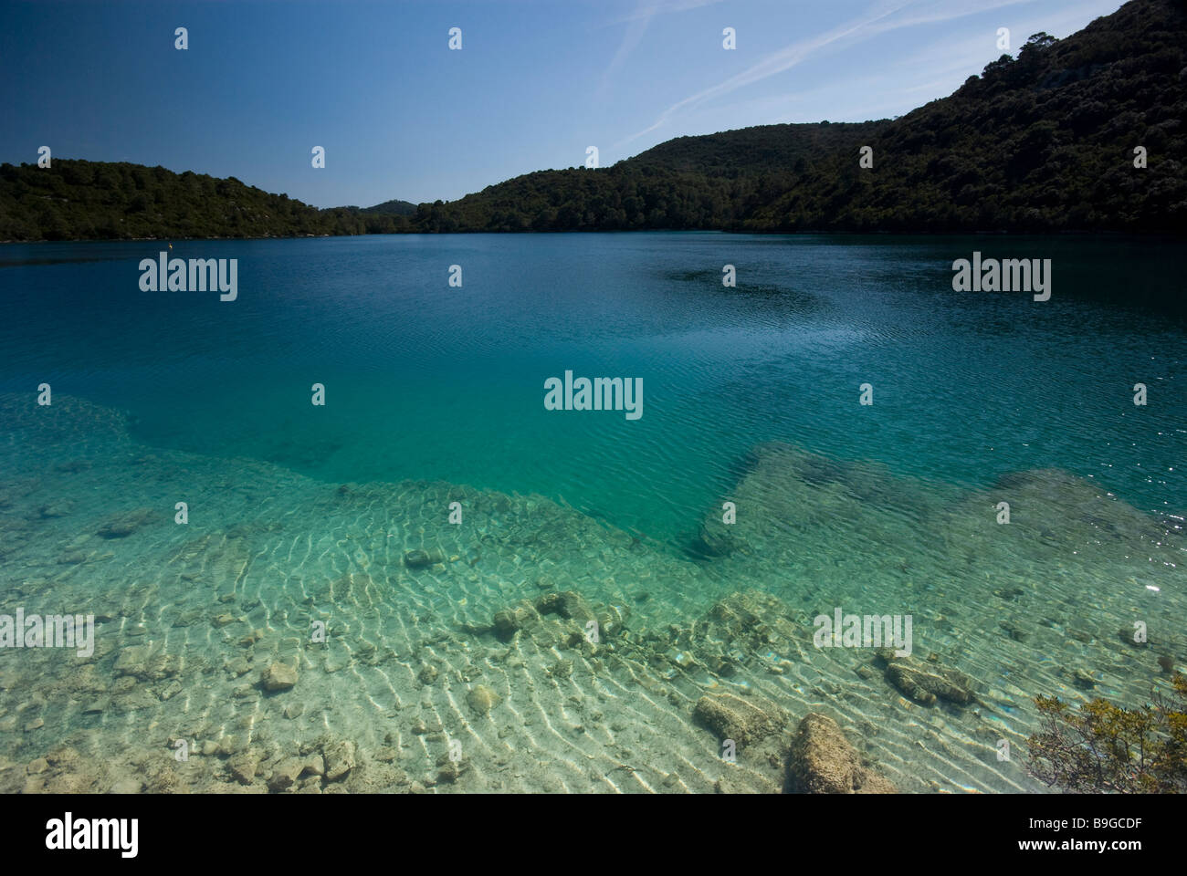 Malo Jezero o 'Piccolo Lago' sull'isola di Mljet, Croazia Foto Stock