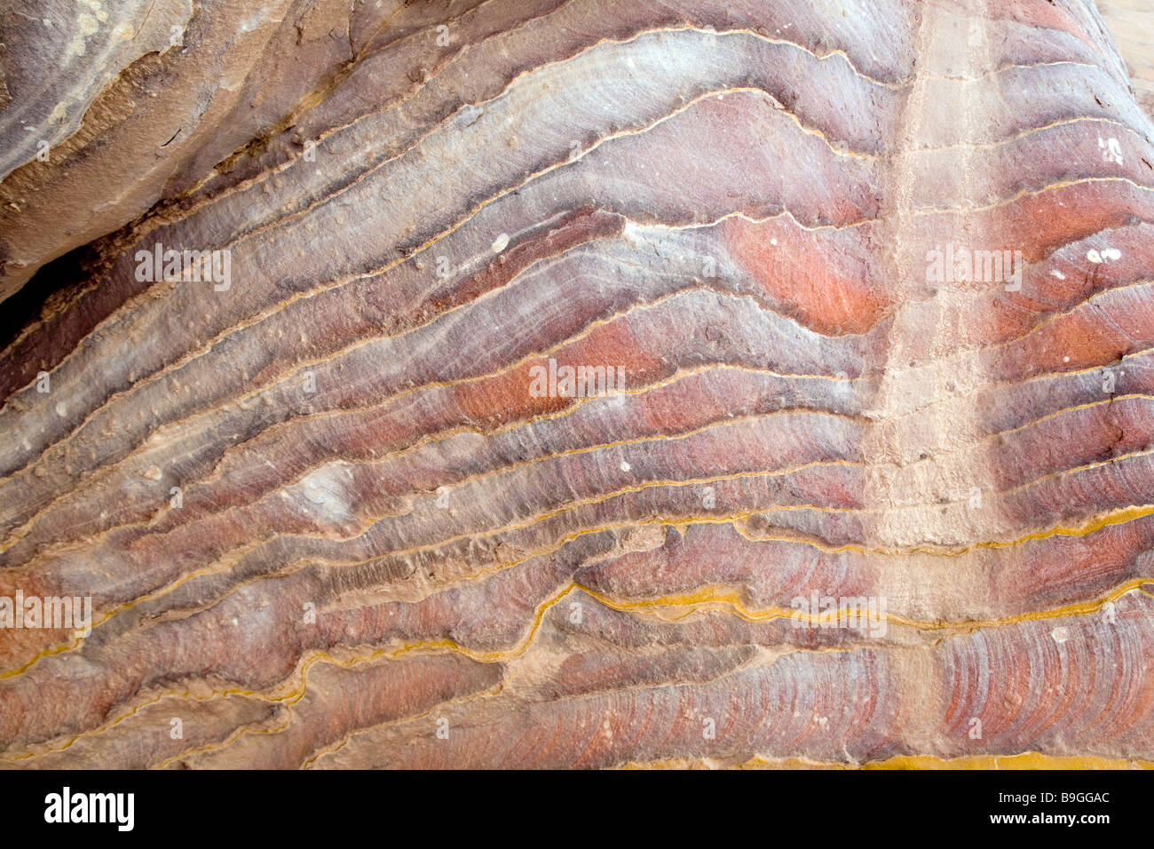 Pattern colorati in roccia arenaria, Petra, Giordania Foto Stock