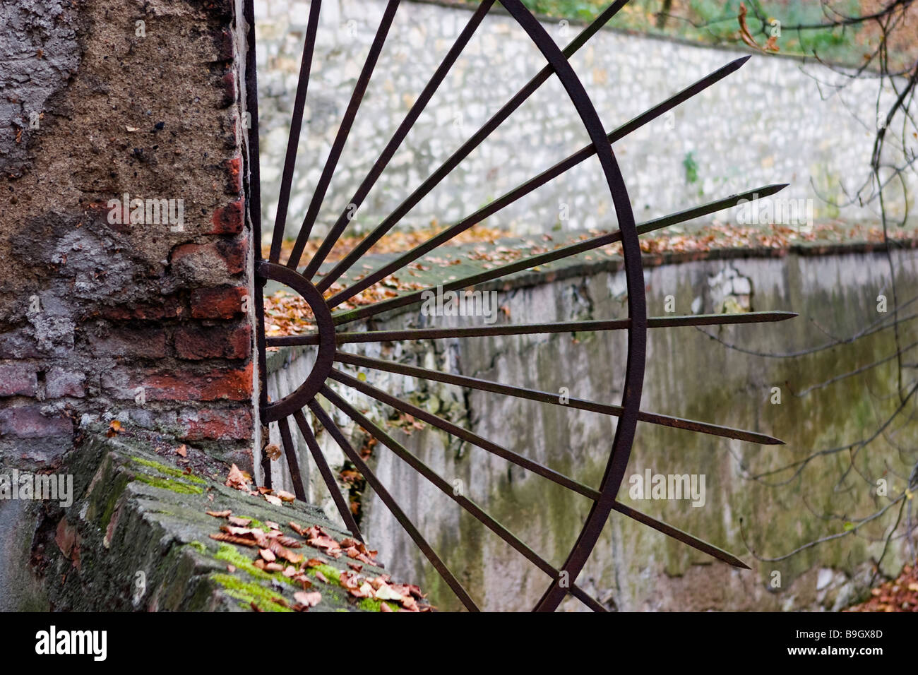 Spyked radiale recinzione in autunno. Foto Stock