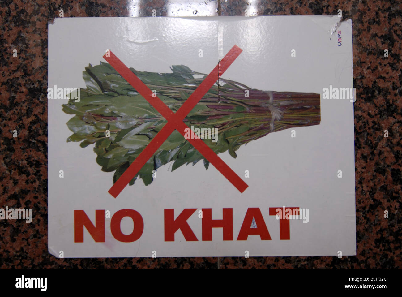 Dschibuti aeroporto Dschibuti-Stadt divieto-segno 'No Khat' Africa East-Africa segno segno di divieto Kathstrauch farmaco Foto Stock