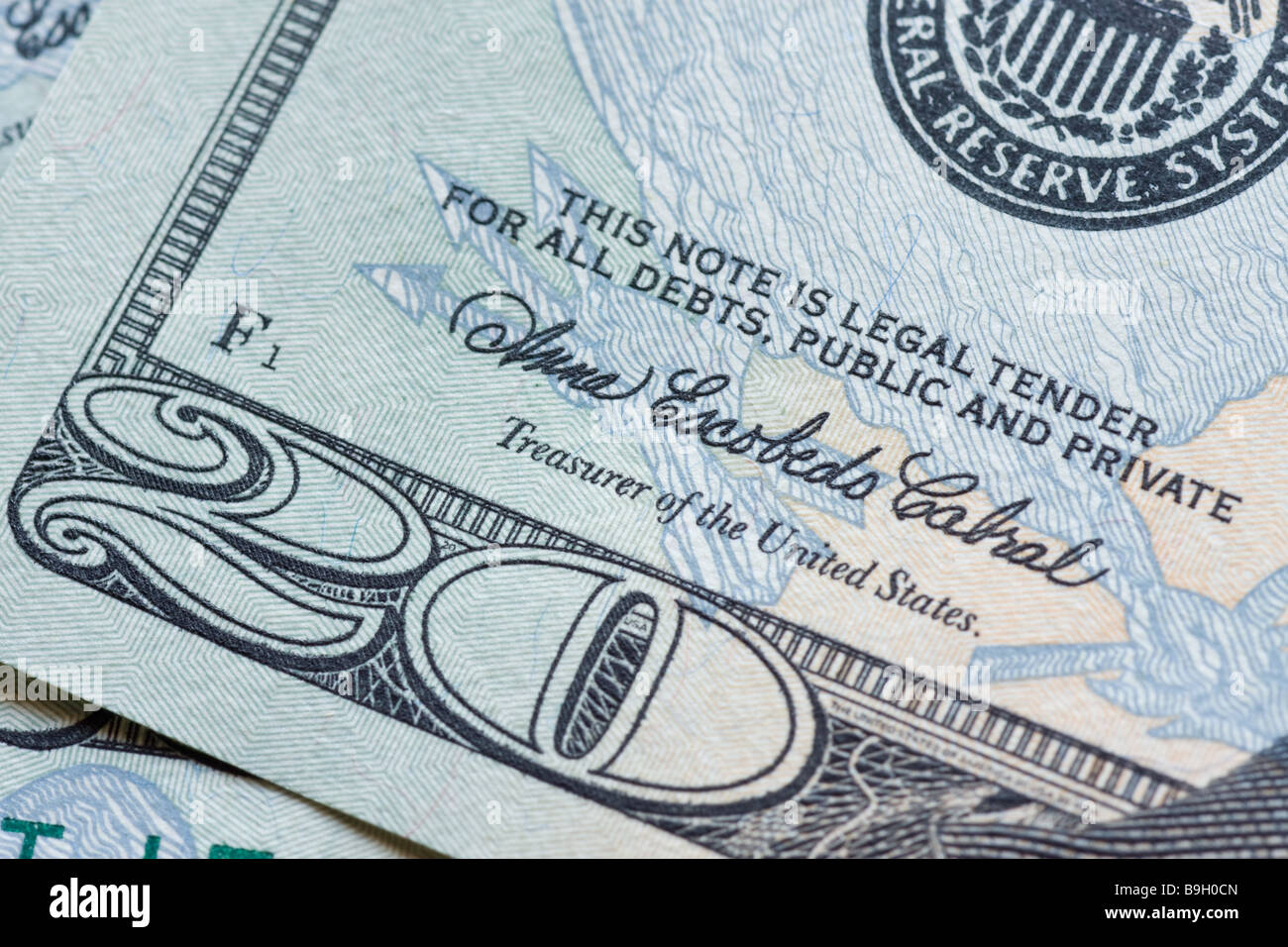 Close-up di American venti dollari Foto Stock