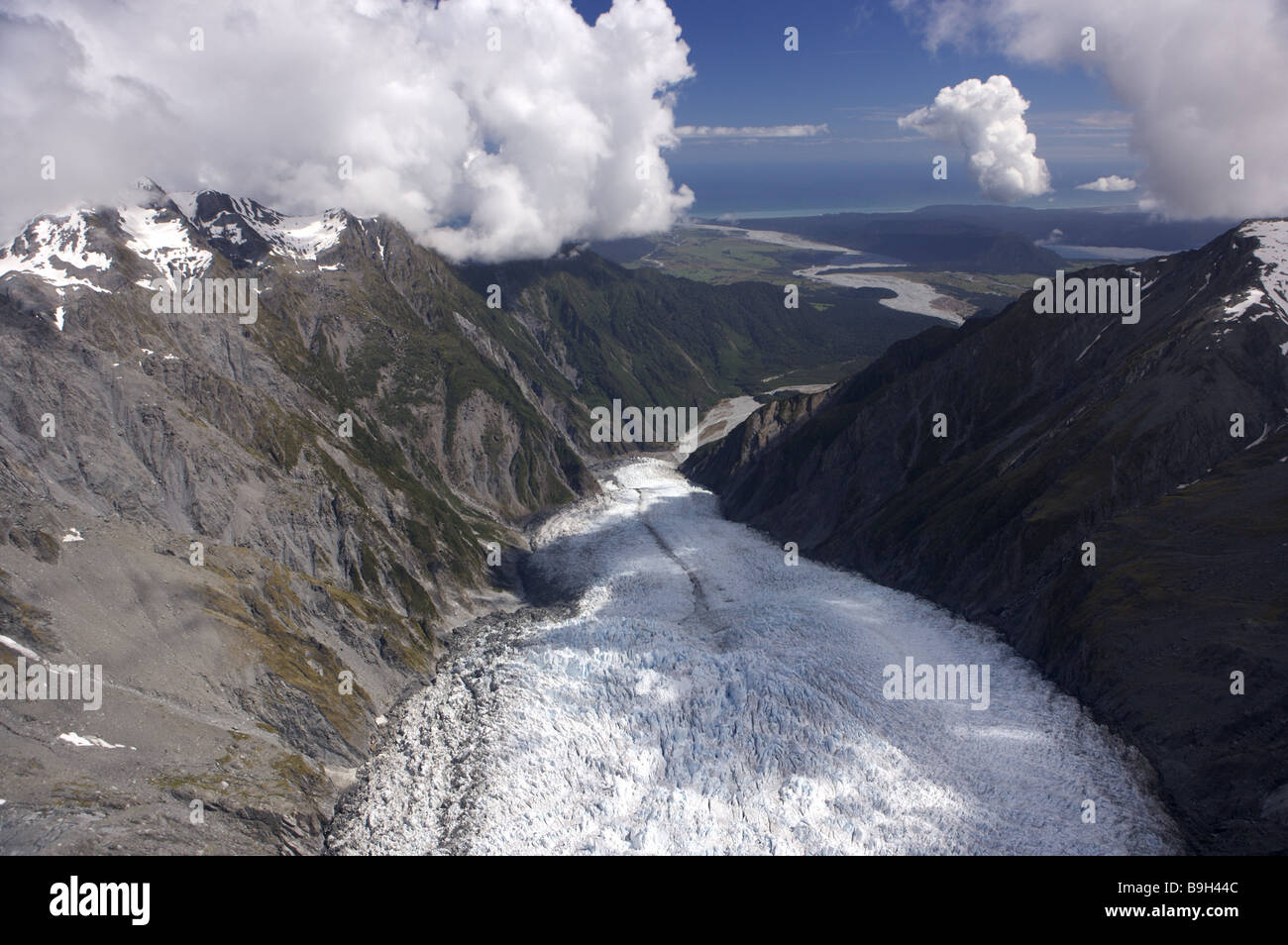 Nuova Zelanda a sud-ovest dell'isola-paese parco nazionale del Ghiacciaio Franz Josef glacier-linguetta west coast destinazione vista montagne Foto Stock