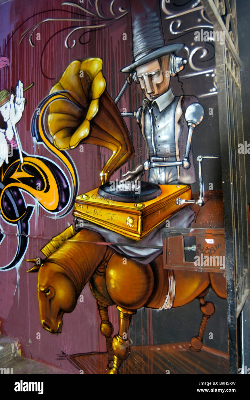 Cile Valparaiso. Arte di strada per i quali la città è famosa. Foto Stock