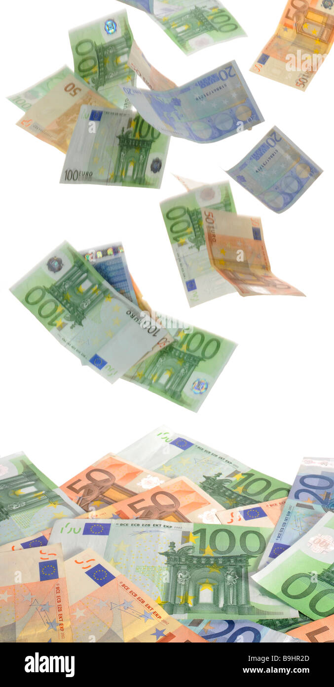 Banconote euro simbolico per la pioggia di denaro Foto Stock