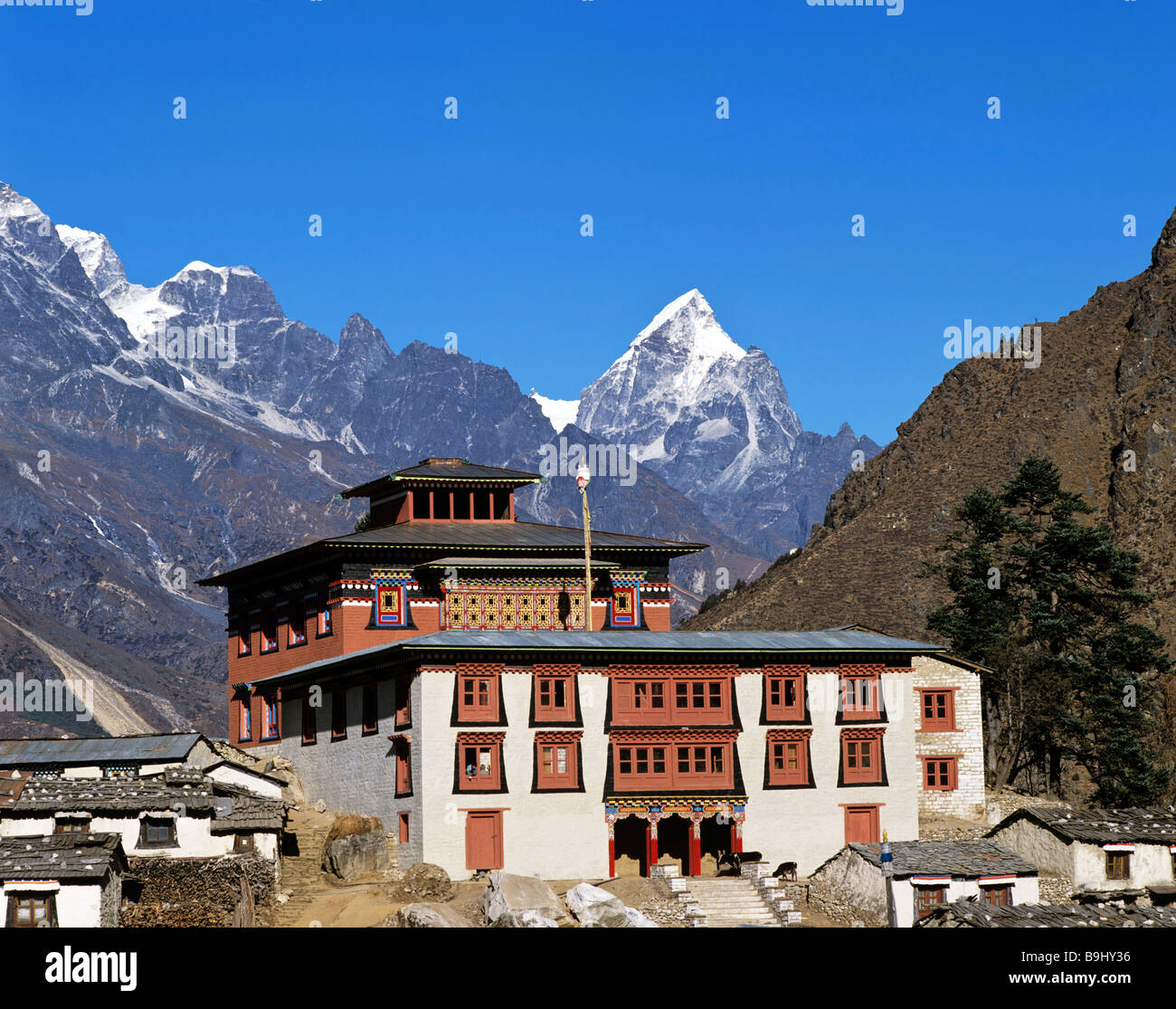 Monastero di Tengboche, sul retro il monte Ama Dablam, 6856 metri, Khumbu, Himalaya, Nepal, Sud Asia Foto Stock