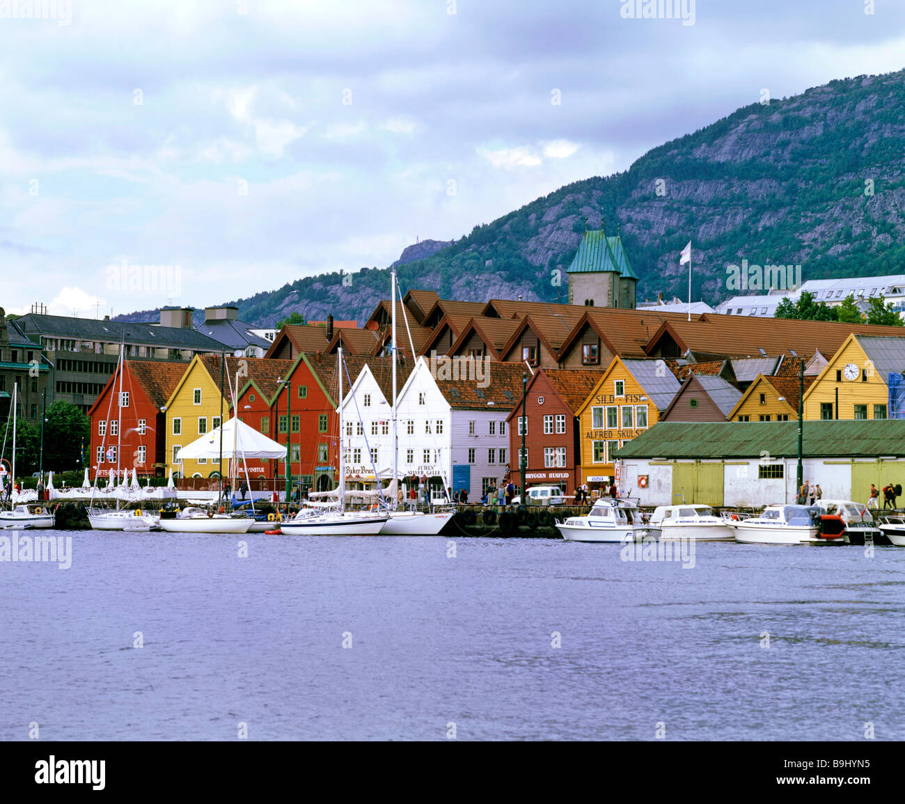 Case nel quartiere del porto di Bergen, Norvegia Foto Stock