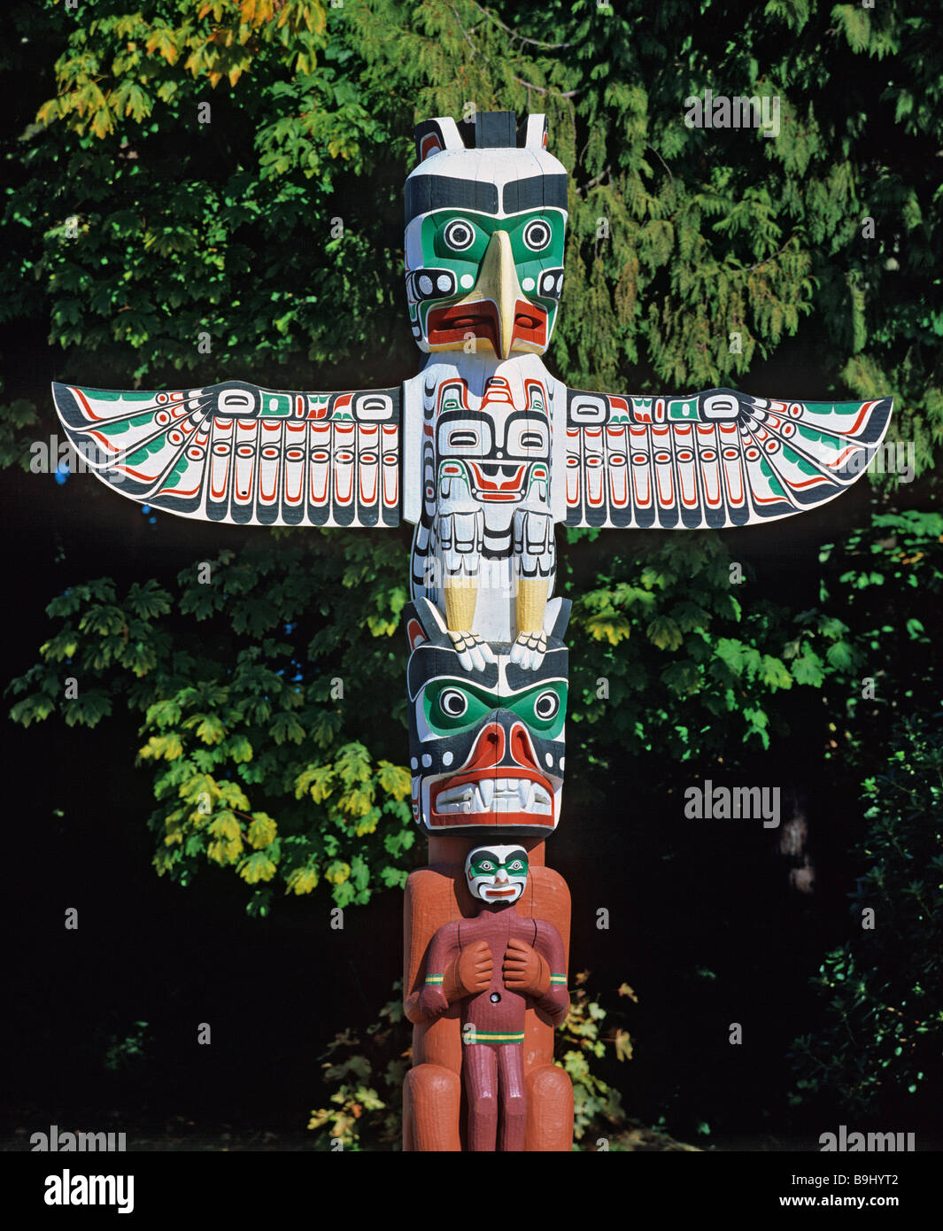 Il totem pole, Stanley Park, Vancouver, British Columbia, Canada Foto Stock