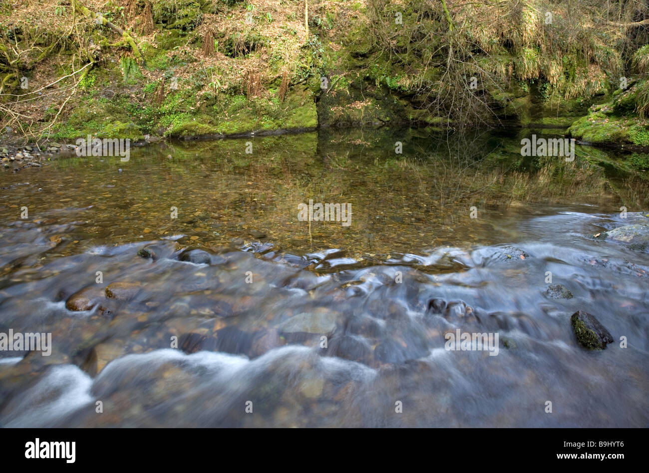 Il fiume Lyd sul bordo del Parco Nazionale di Dartmoor Devon Foto Stock