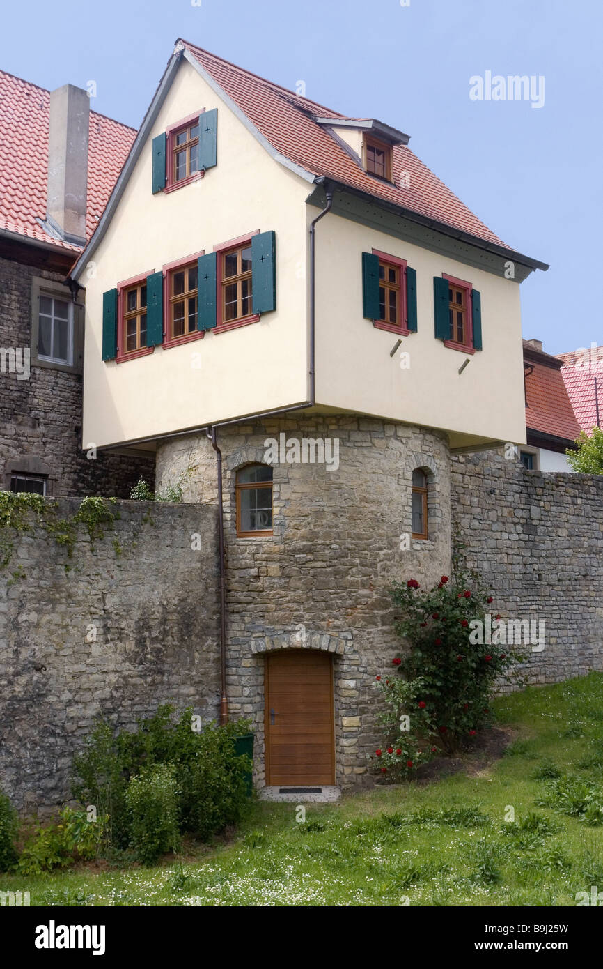 Germania Baviera franconia Dettelbach city wall residence dettaglio la città in parete a vista città-fortificazione medievale Mainfranken casa Foto Stock