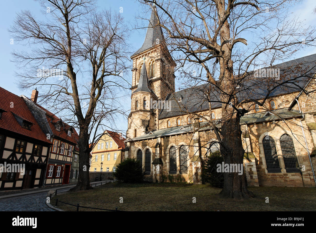 San Silvestro Chiesa, Oberpfarrhof, Wernigerode old town, Harz, Sassonia-Anhalt, Germania, Europa Foto Stock