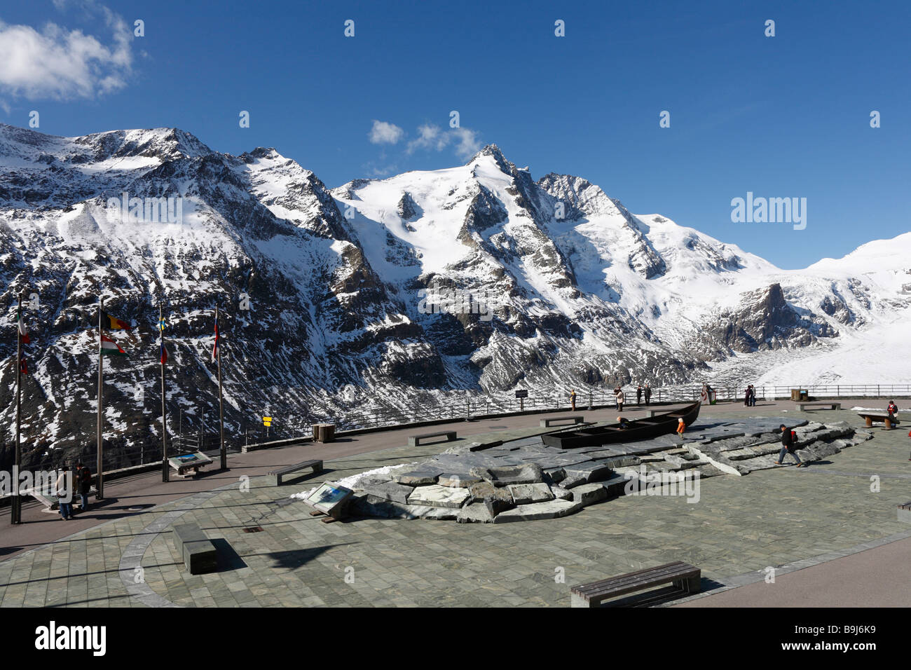 Monte Grossglockner, ghiacciaio Pasterze, Kaiser-Franz-Josefs-Hoehe, Grossglockner Strada alpina, Parco Nazionale degli Hohe Tauern, Foto Stock