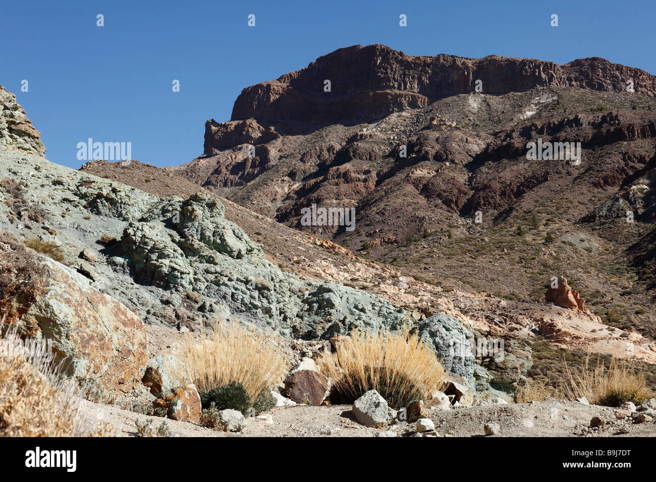 Los Azulejos e Mt Guajara, Canades del Parco Nazionale del Teide, Tenerife, Isole Canarie, Spagna, Europa Foto Stock