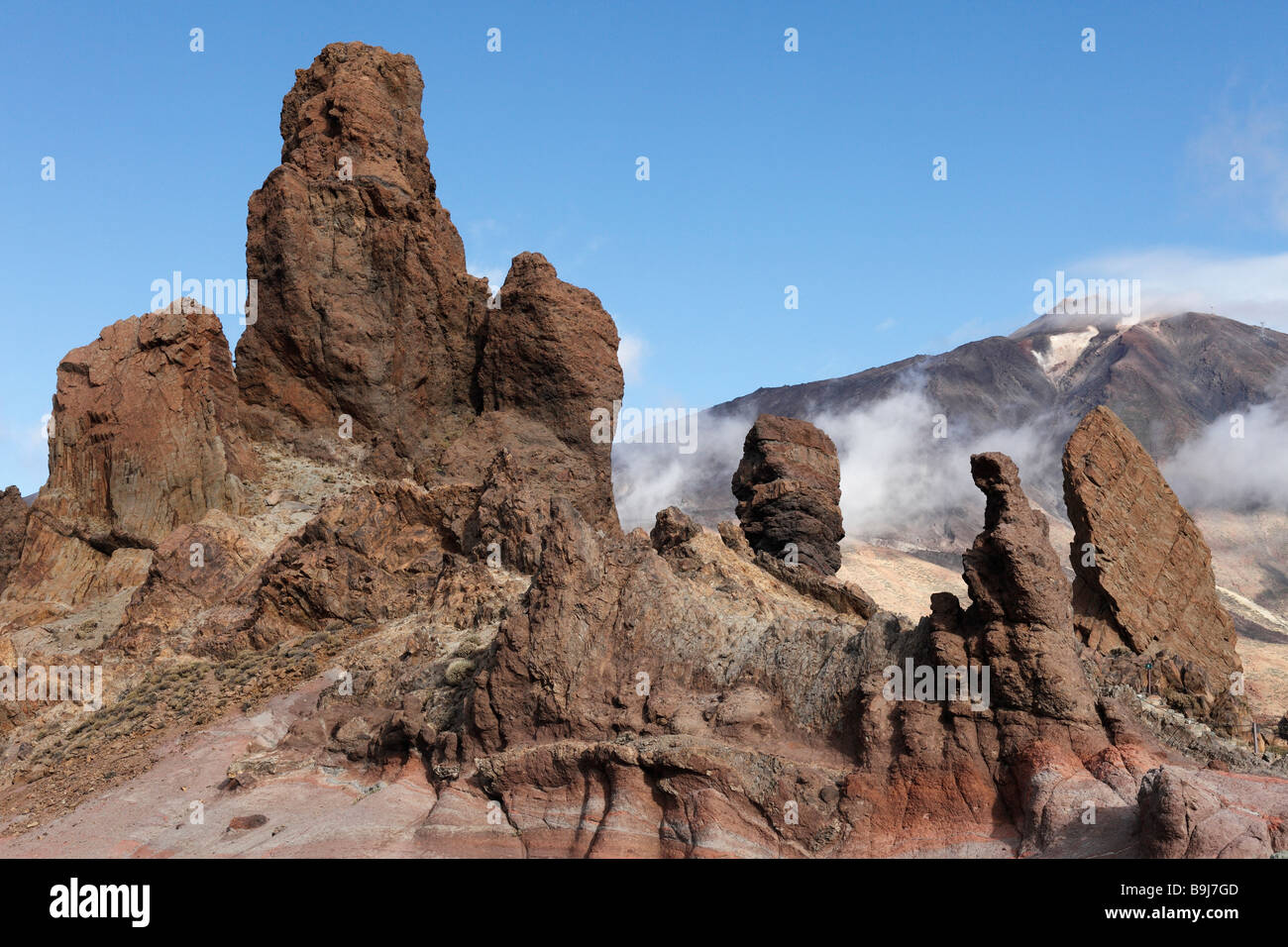 Roques de Garcia, Vulcano Teide, Canadas del Teide National Park, Tenerife, Isole Canarie, Spagna, Europa Foto Stock