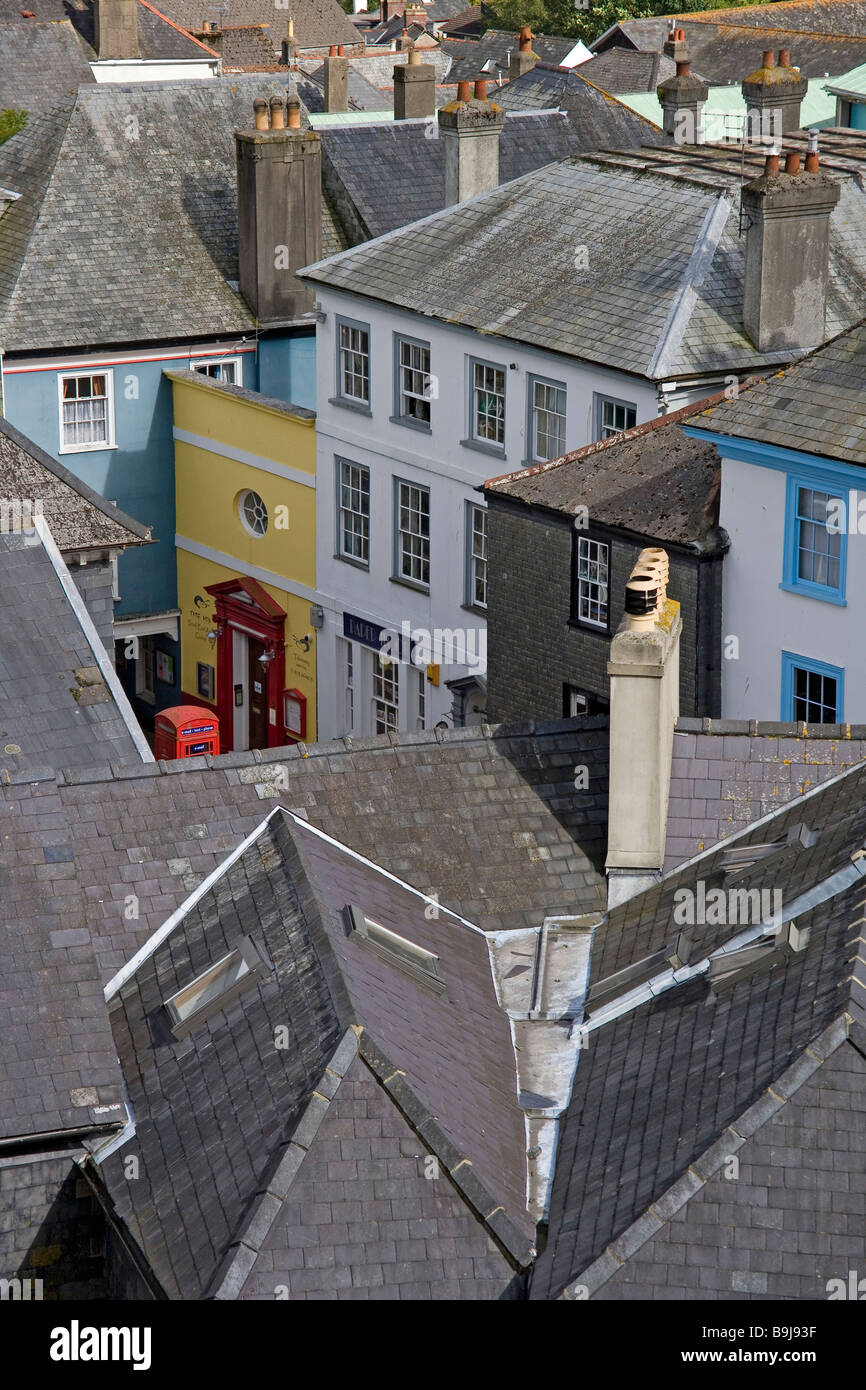 I tetti del centro storico di Totnes, Devon, Gran Bretagna, Europa Foto Stock
