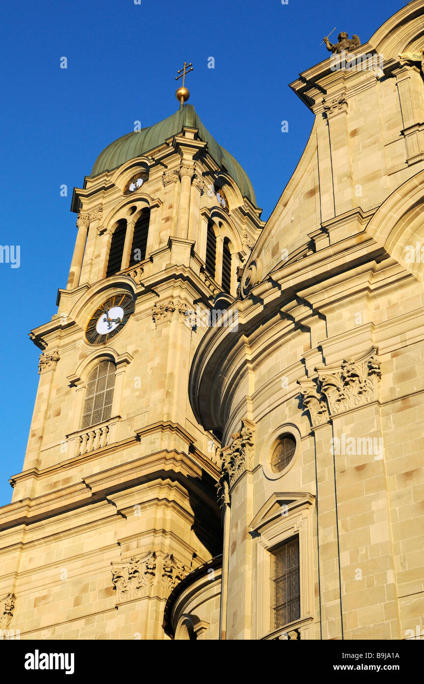 Vista dettagliata del Minster, Einsiedeln, Canton Svitto, Svizzera, Europa Foto Stock