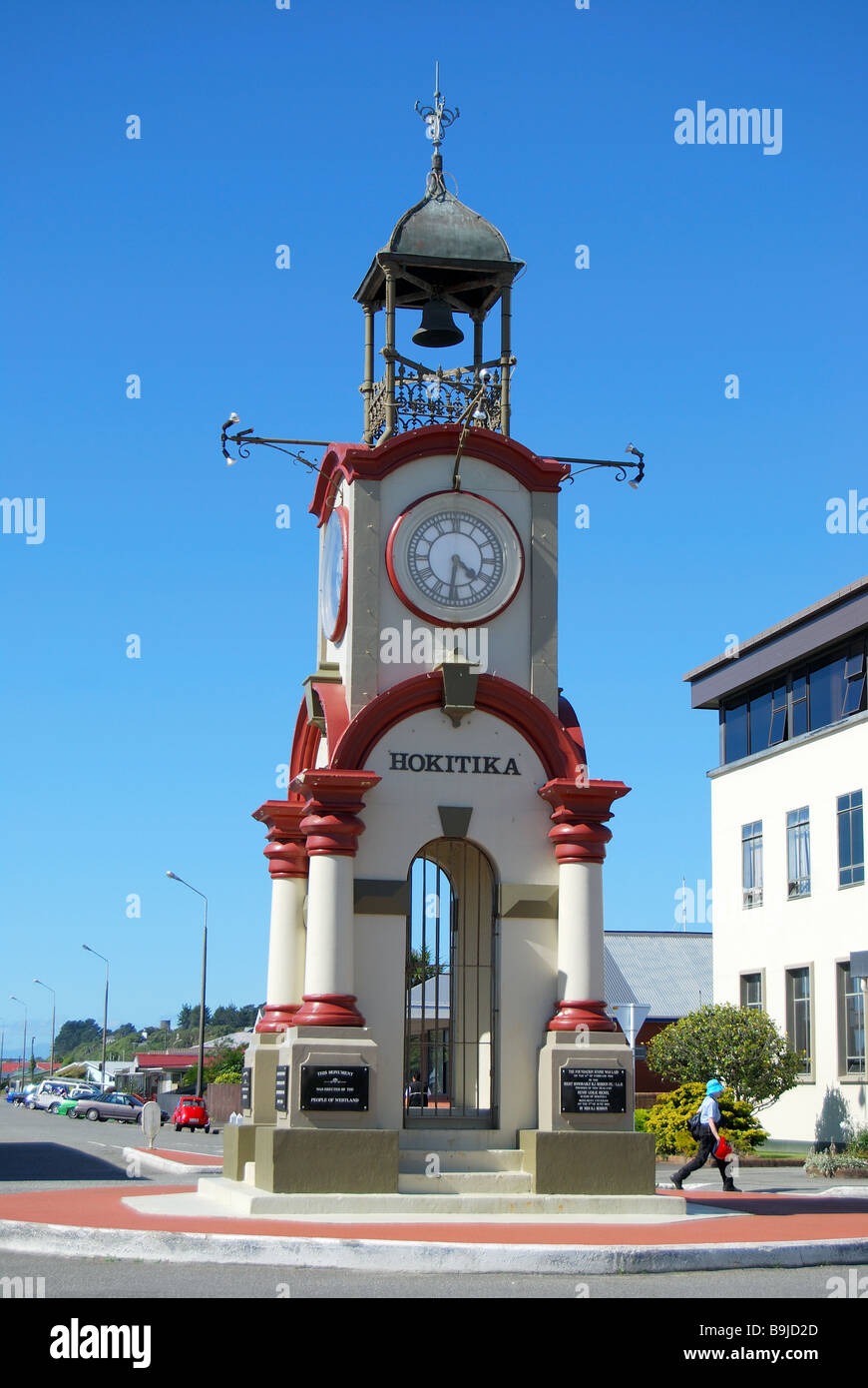 Hokitika Memorial Clock Tower, Weld Street, Hokitika, West Coast Region, South Island, nuova Zelanda Foto Stock