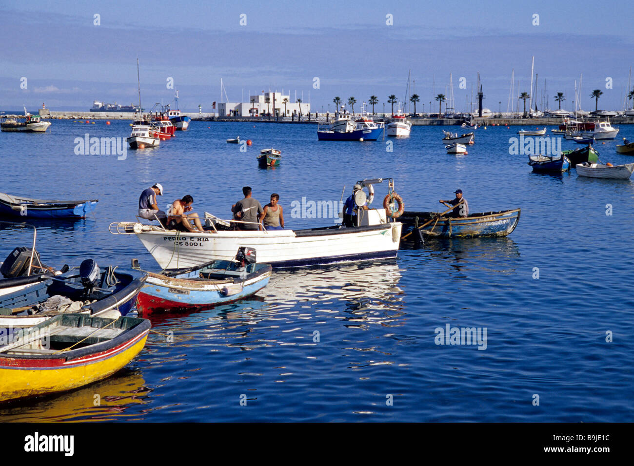 Porto de Pesca, barche presso il Porto di Cascais, un villaggio di pescatori, cresciuto insieme ad Estoril, Lisbona, Portogallo, Europa Foto Stock