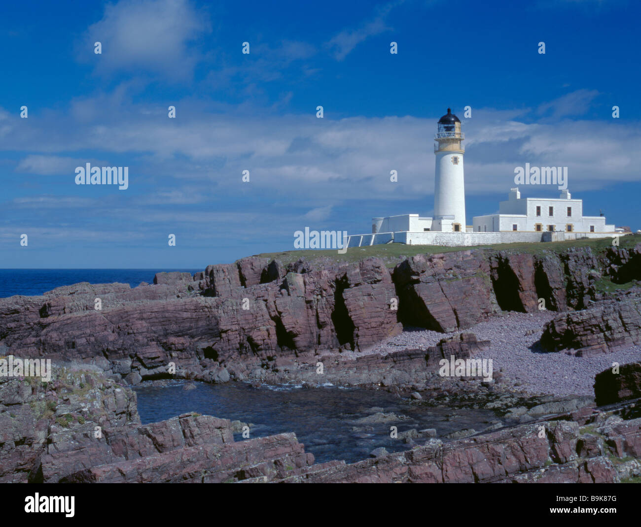 Rubha Reidh Lighthouse, a nord di Melvaig, Wester Ross, regione delle Highlands, Scotland, Regno Unito. Foto Stock