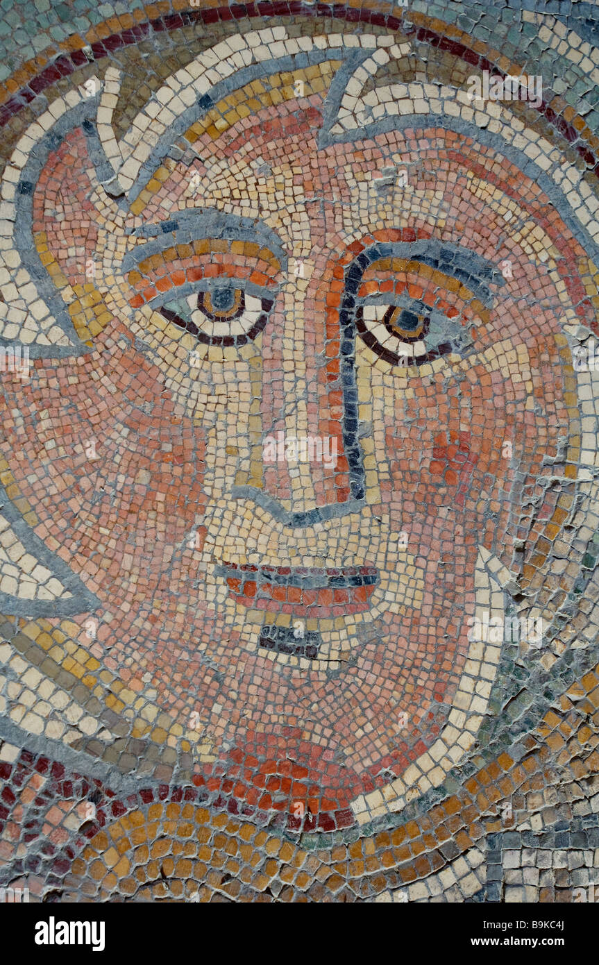 Giordania, Madaba Governatorato, Madaba City, a mosaico della chiesa degli Apostoli Foto Stock
