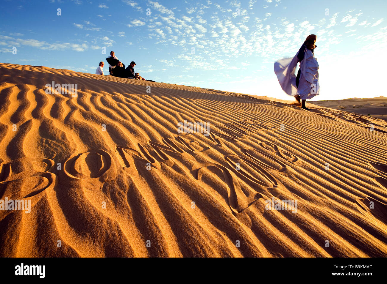 La Mauritania, Adrar, Felice Anno Nuovo 2008 scritto nella sabbia Foto Stock