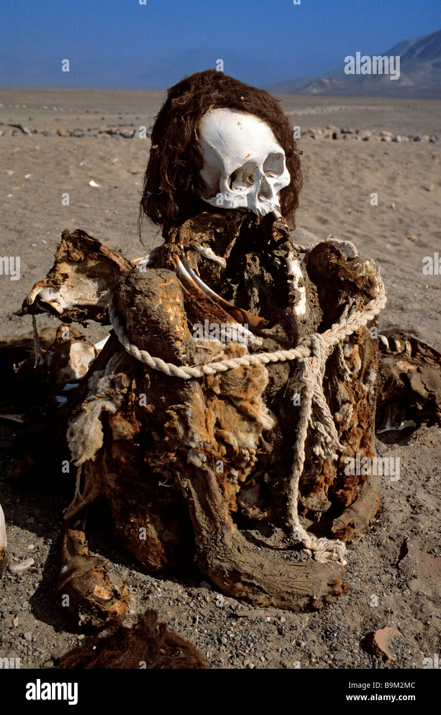 Il Perù, provincia di Nazca, Nazca, pre-Colombiano esumato Mummia da una pre-ispanici cimitero Foto Stock