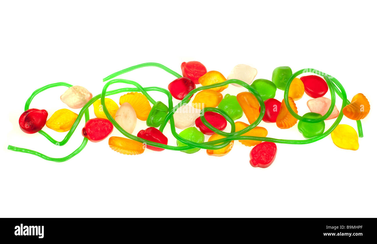 Colorata gelatina di frutta candy isolato su uno sfondo bianco Foto Stock