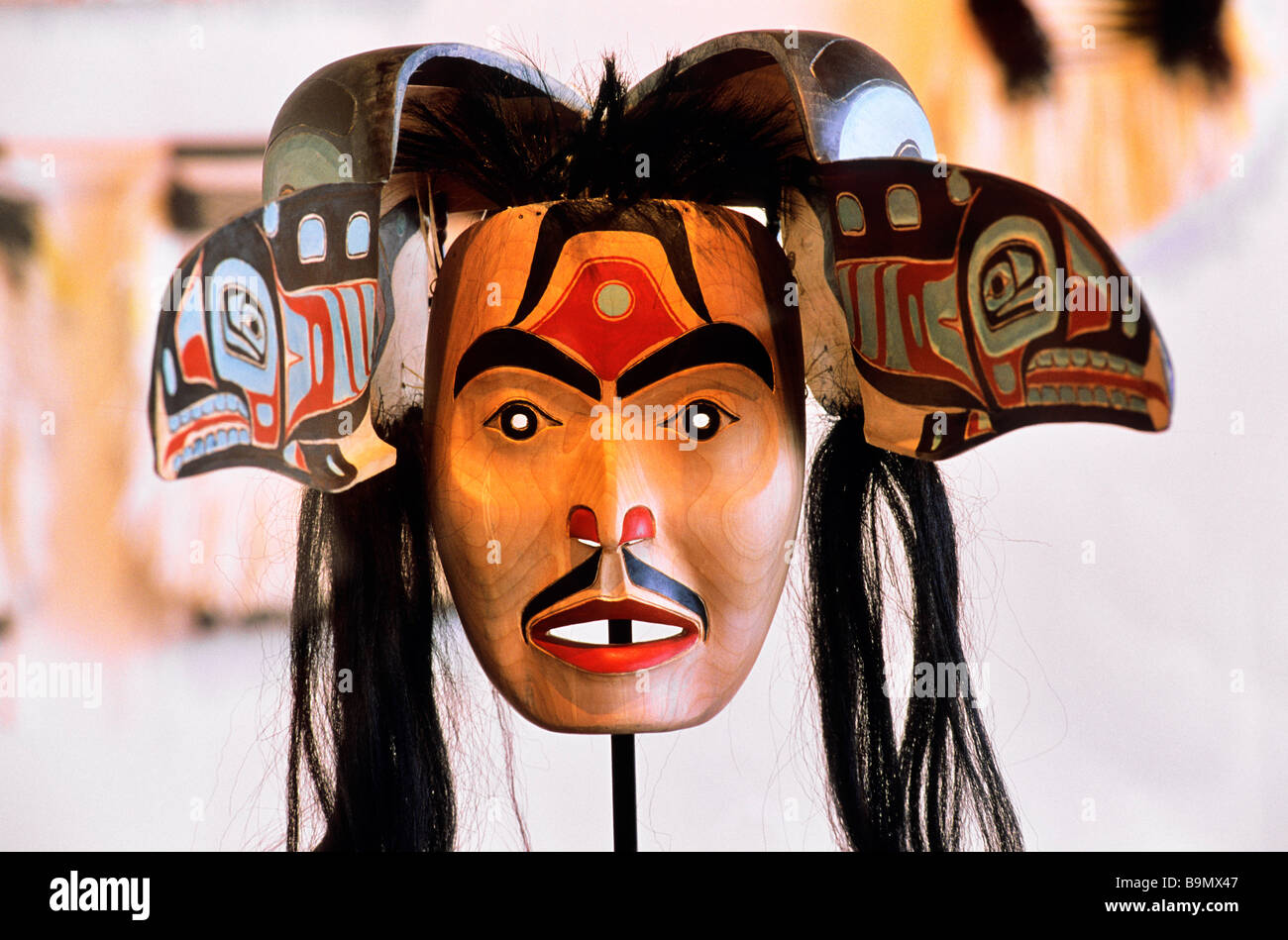 Stati Uniti, Alaska, passaggio interno, canale Gastineau, della città e del borgo di Juneau in Alaska, Museo Statale, Haida maschere indiano Foto Stock