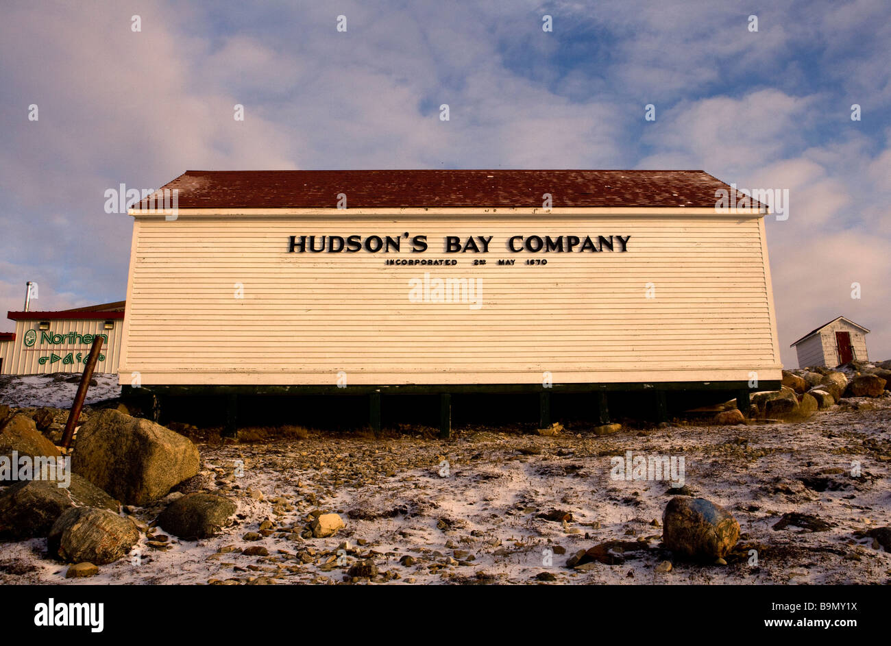 Hudson's Bay Company Store di Taloyoak insediamento inuit Nunavut, Artico Canadese, Canada Foto Stock