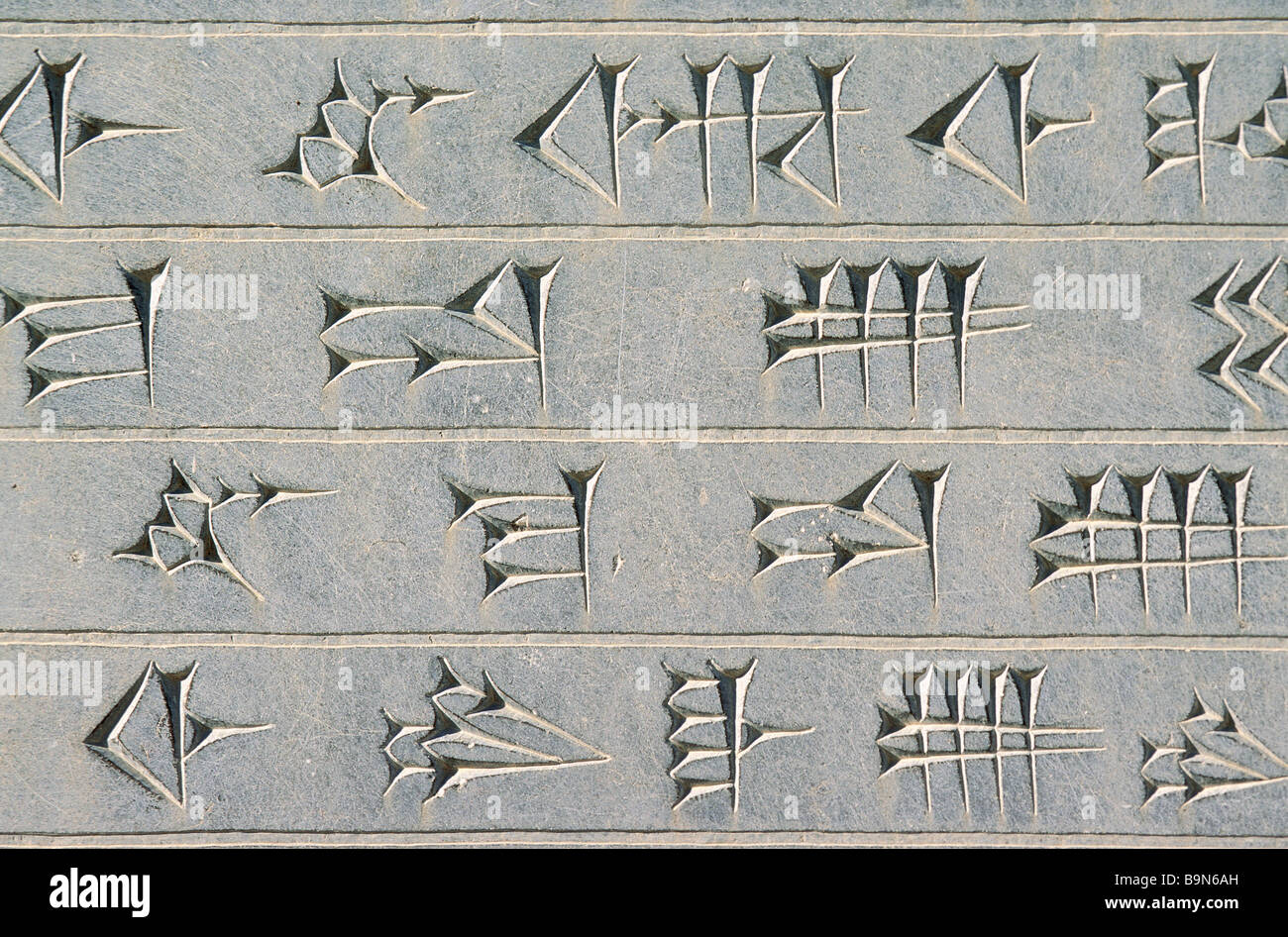 Iran, far Provincia, Persepolis, classificato come patrimonio mondiale dall' UNESCO, script cuneiformi Foto Stock