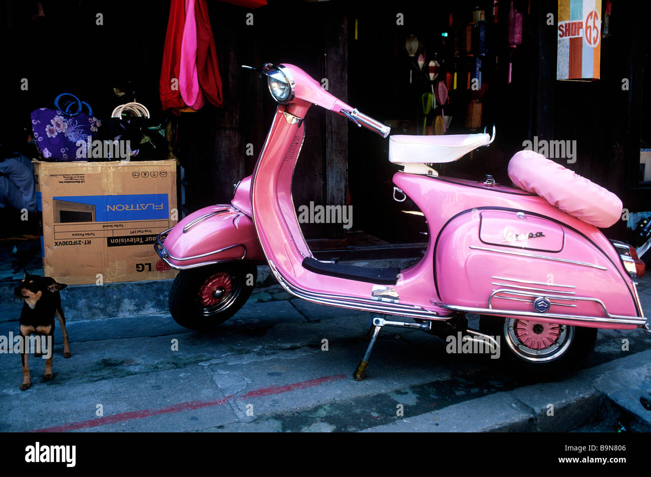 Il Vietnam, Quang Nam provincia, Hoi An, scooter Vespa Foto Stock