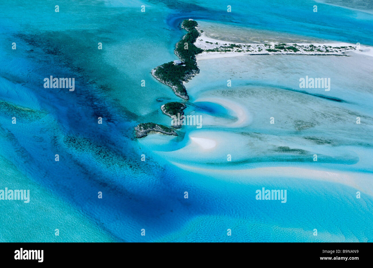 Bahamas, Exuma Nazionale Terra e Mare Park, isole Exuma (vista aerea) Foto Stock
