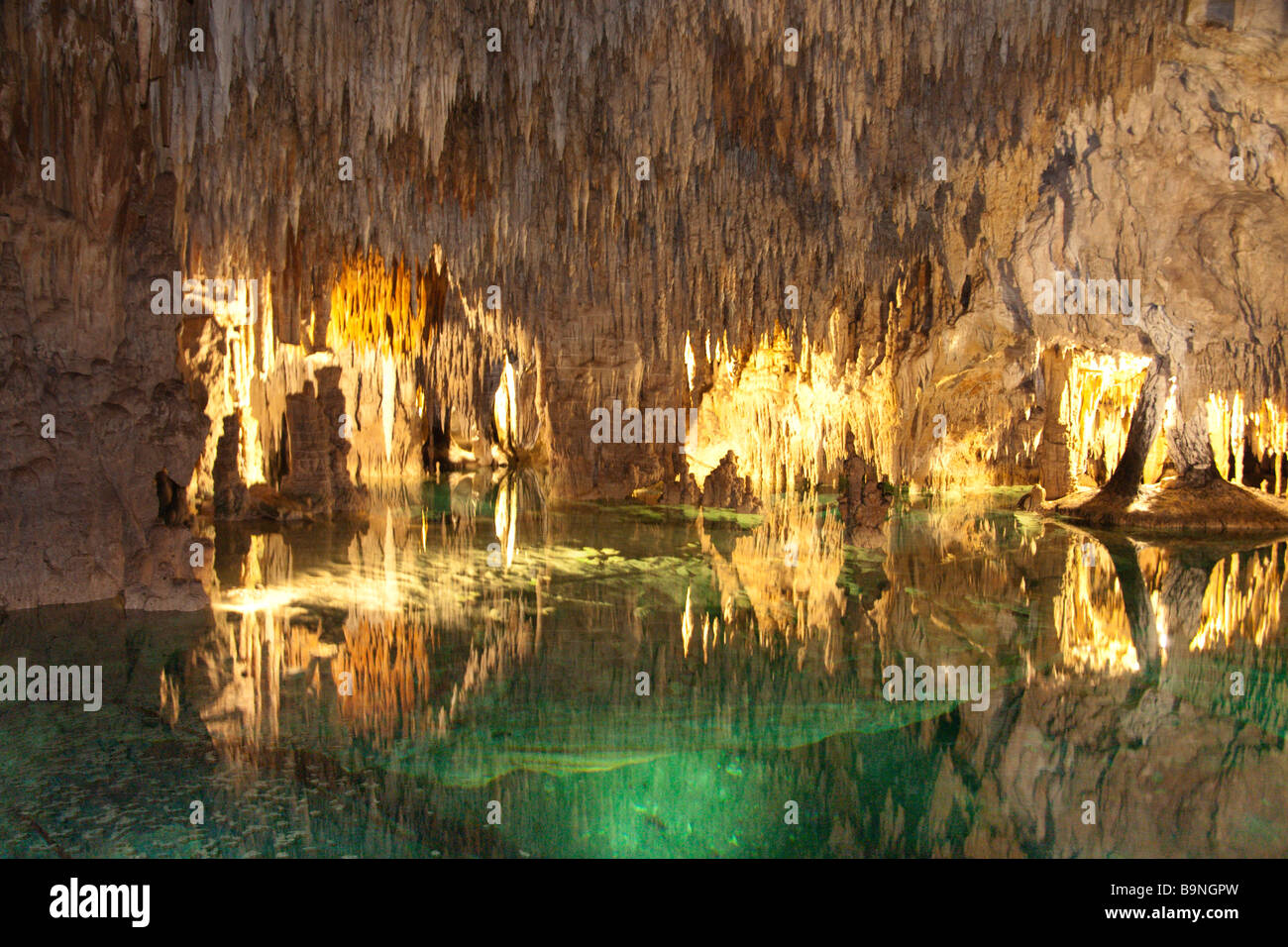 Messico Yucatan - Aktun Chen Cenote Parco rupestre Tulum lago sotterraneo tour a piedi antro illuminato Foto Stock