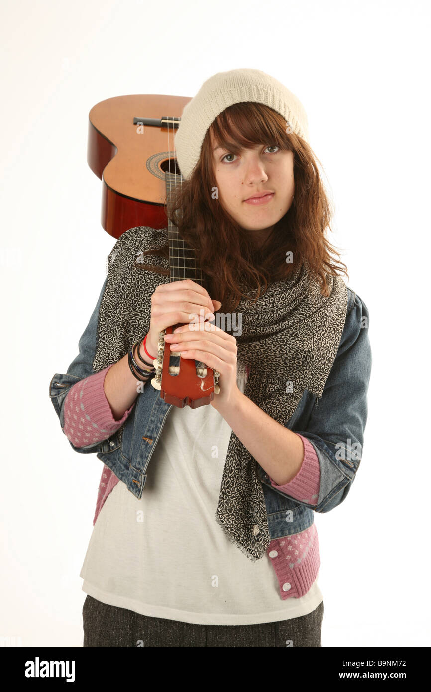 La ragazza con la chitarra Foto Stock