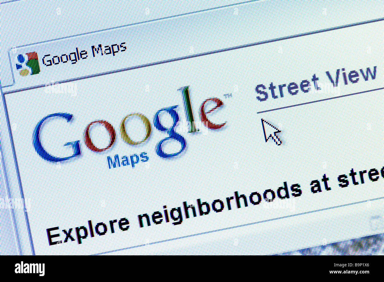 Macro screenshot del controverso Google Maps Street View website (solo uso editoriale) Foto Stock