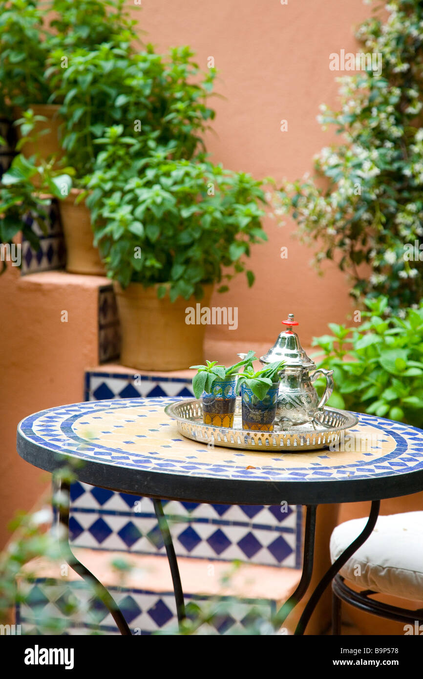 Marocchino giardino cortile Foto Stock