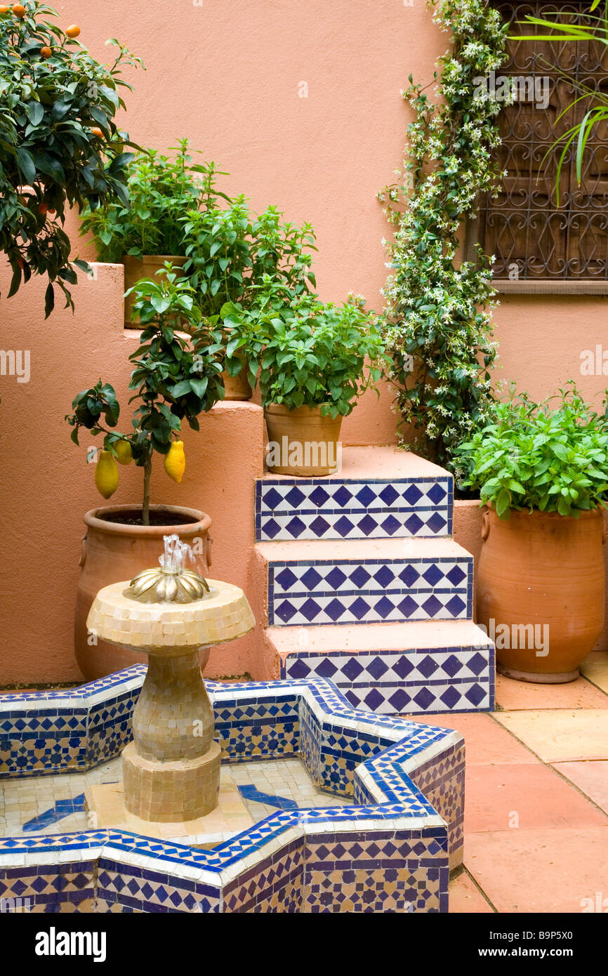 Marocchino giardino cortile Foto Stock