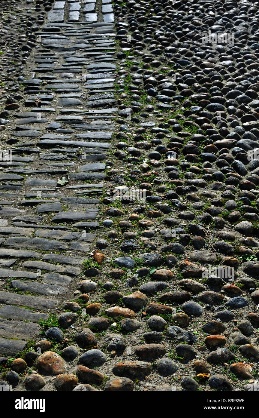 Vecchio di ciottoli stone road Foto Stock