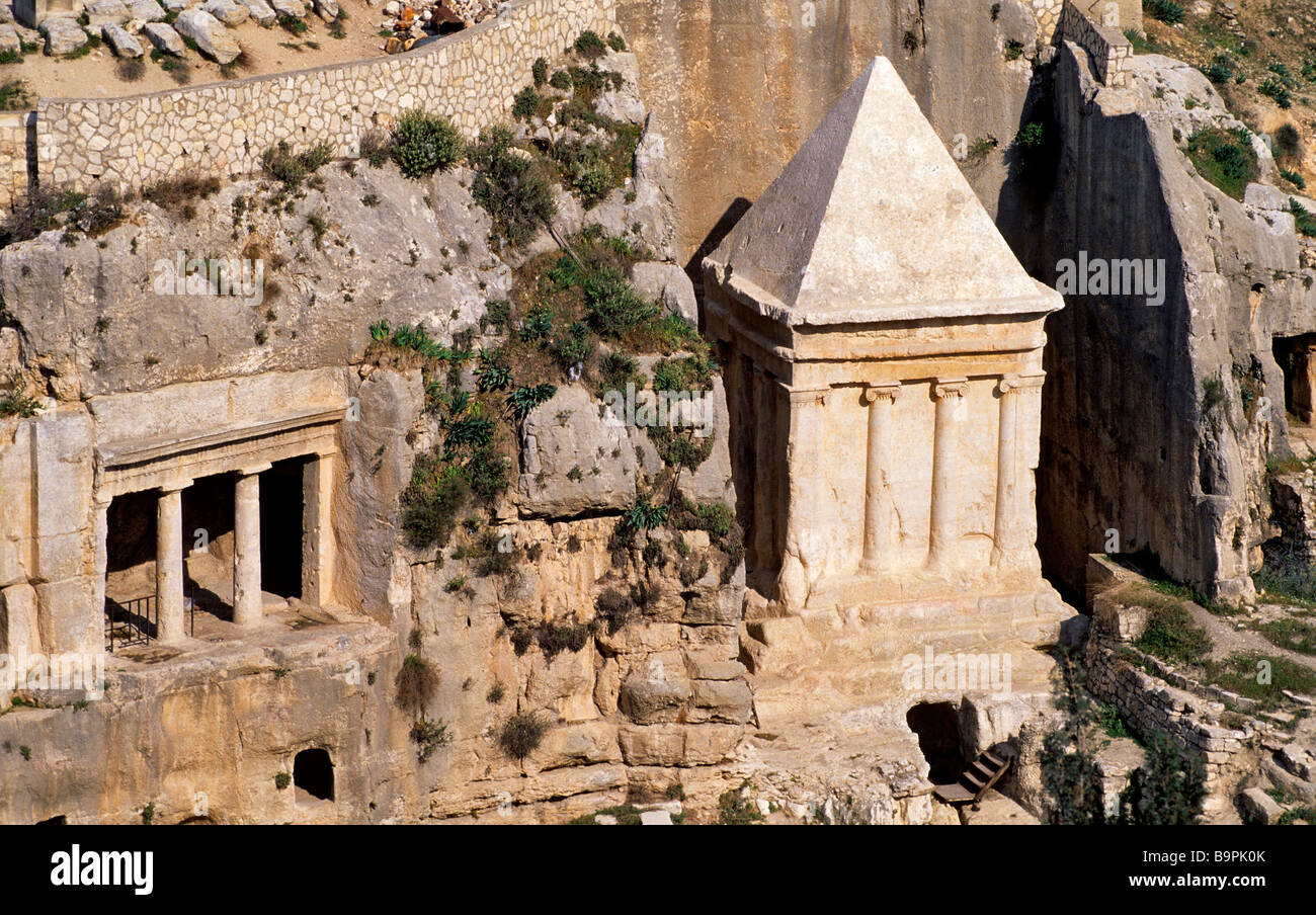 Israele, Gerusalemme, città santa, Kidron, tombe dei decreti Bene Hezir e di Zaccaria Foto Stock