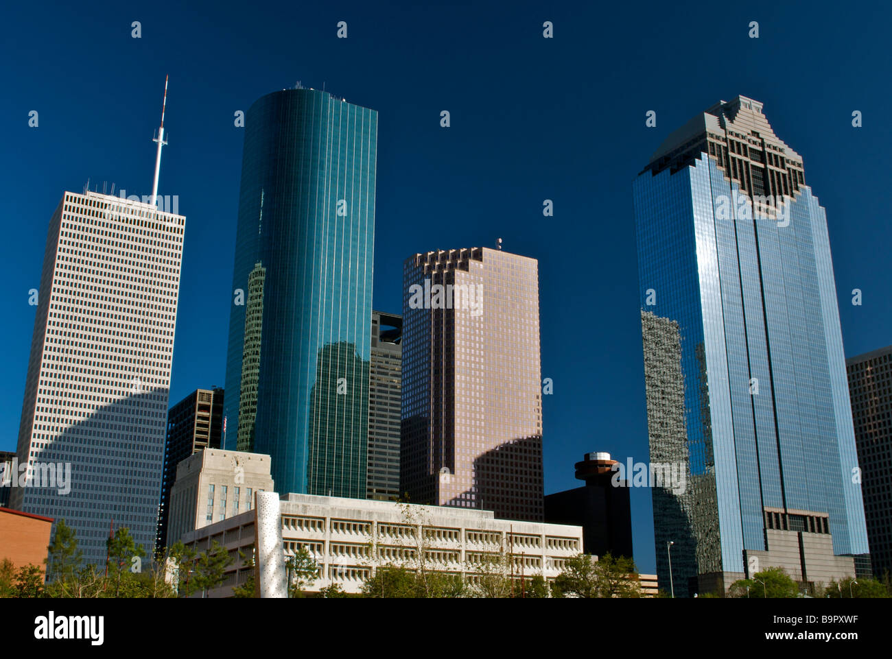 Il centro cittadino di Houston lo skyline di costruzione Foto Stock