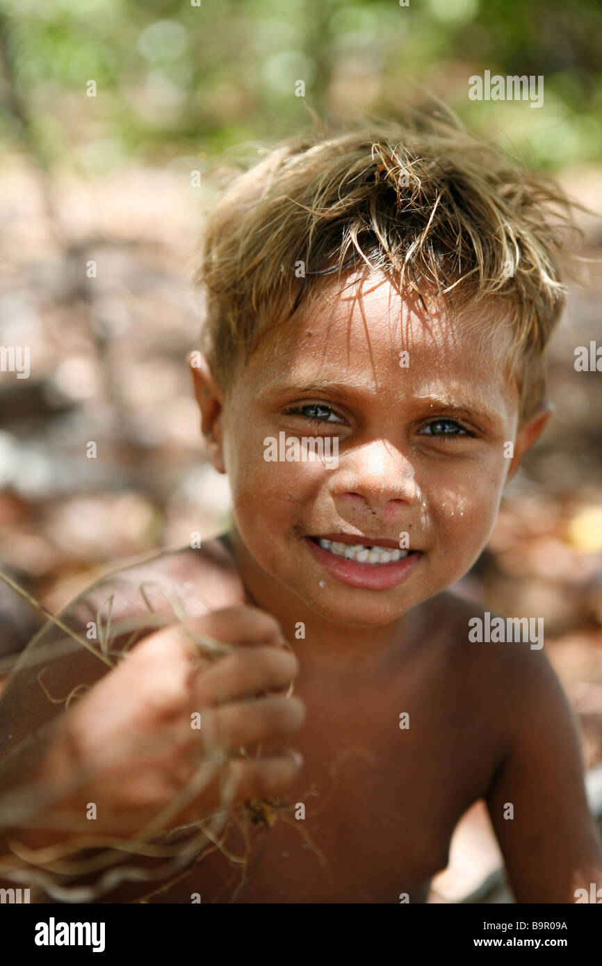 Ritratto di un ragazzo aborigeno di Arnhem Land, Australia. Foto Stock