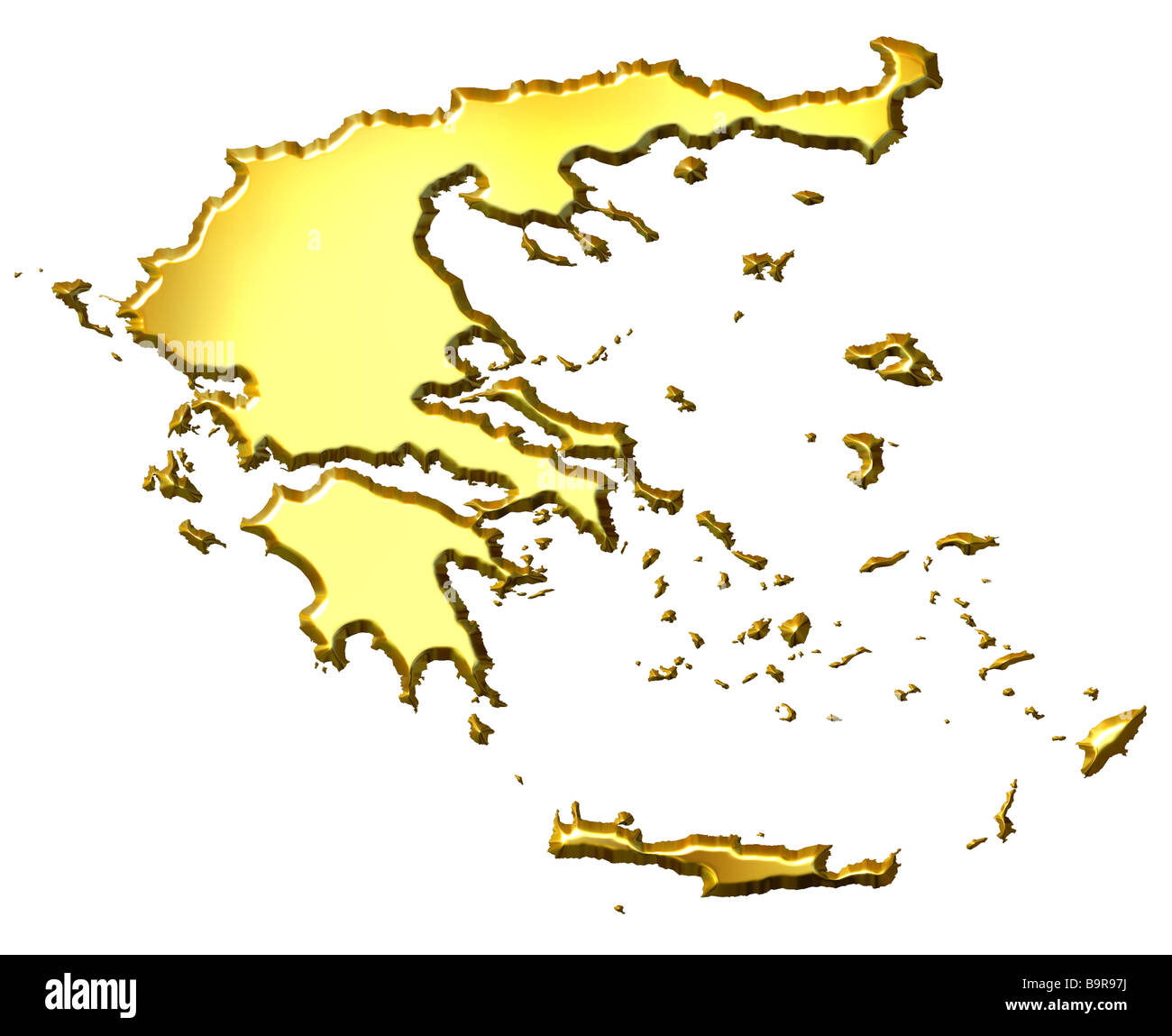 Grecia 3d golden mappa isolato in bianco Foto Stock