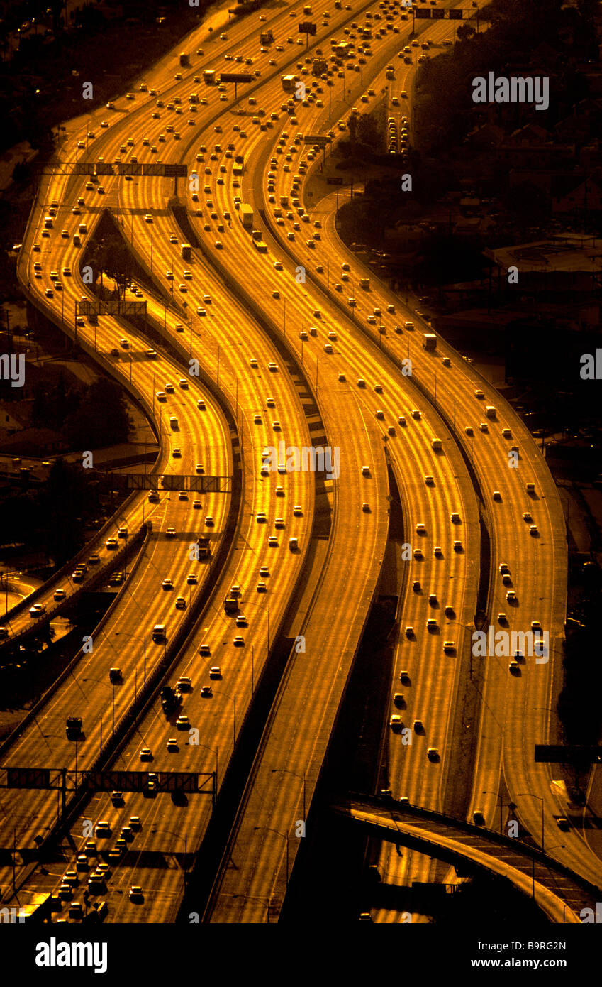 Vista aerea di superstrade, Los Angeles, California. Foto Stock