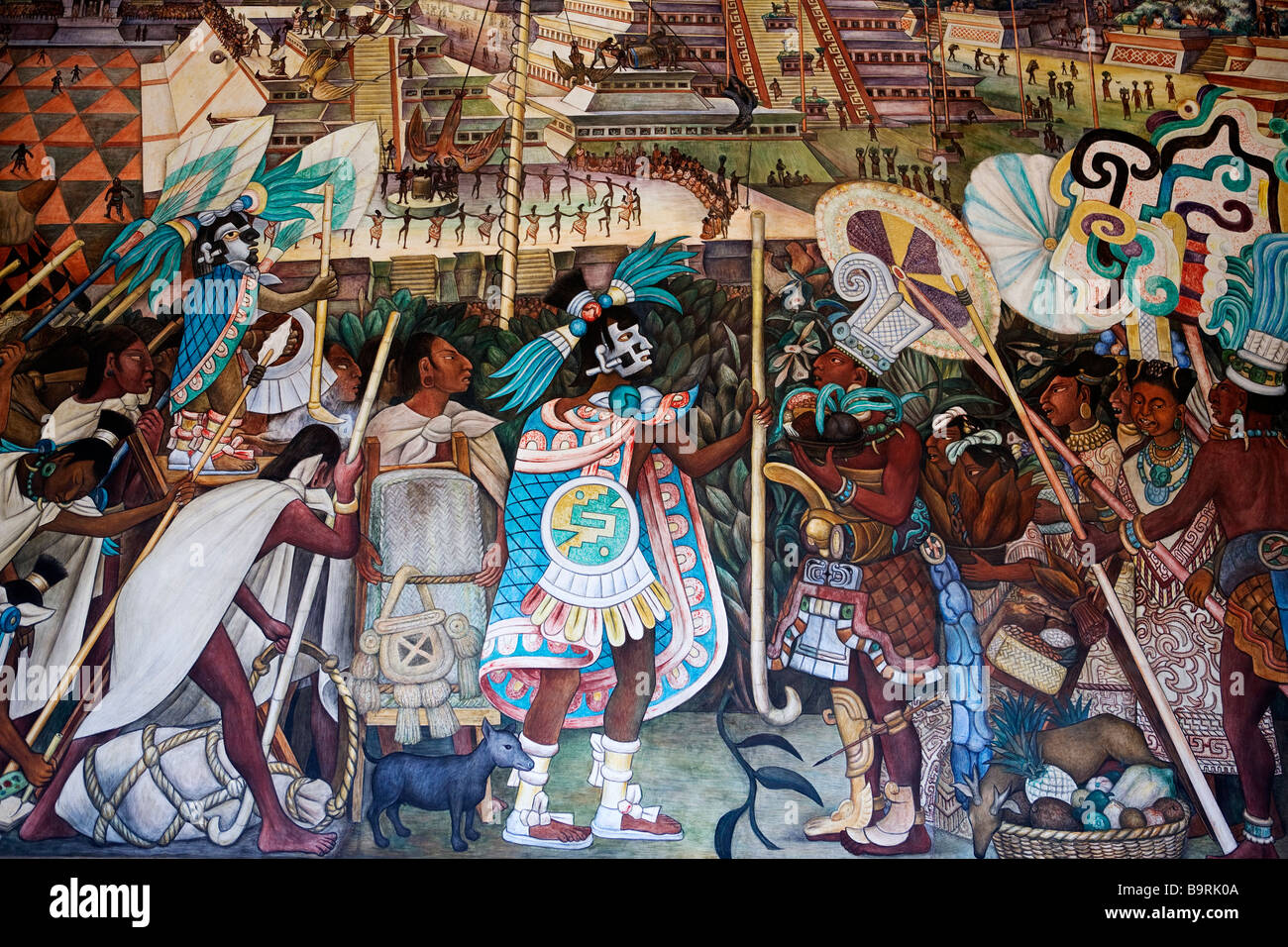 Messico, del Distretto Federale di Città del Messico, il Palazzo Nazionale, Diego Rivera dipinti sulla civiltà precolombiana, Foto Stock