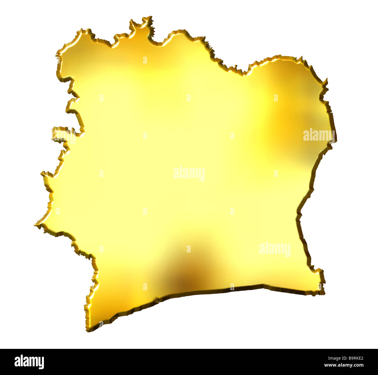 La Costa d Avorio 3d golden mappa isolato in bianco Foto Stock
