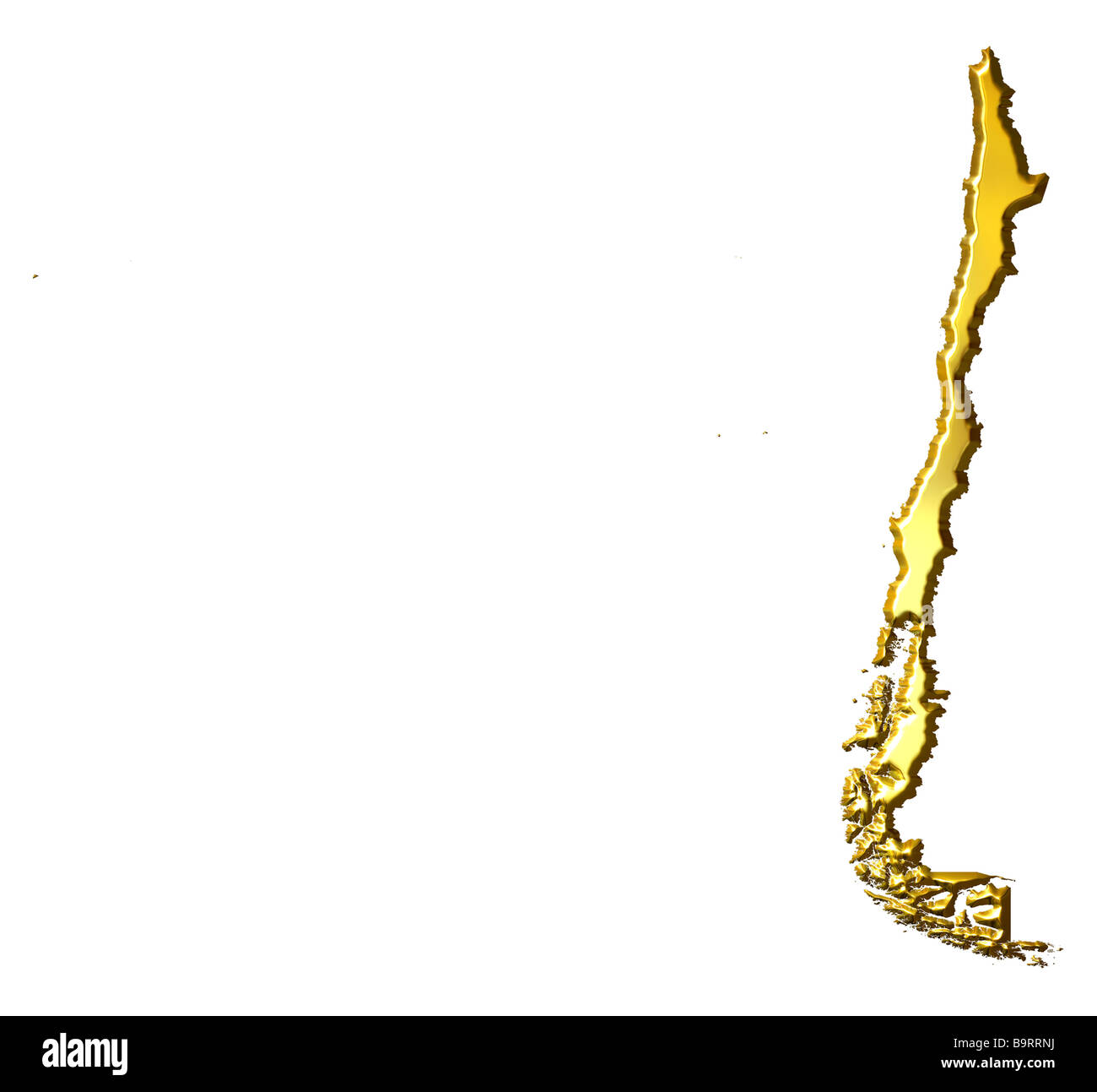 Il Cile 3d golden mappa isolato in bianco Foto Stock