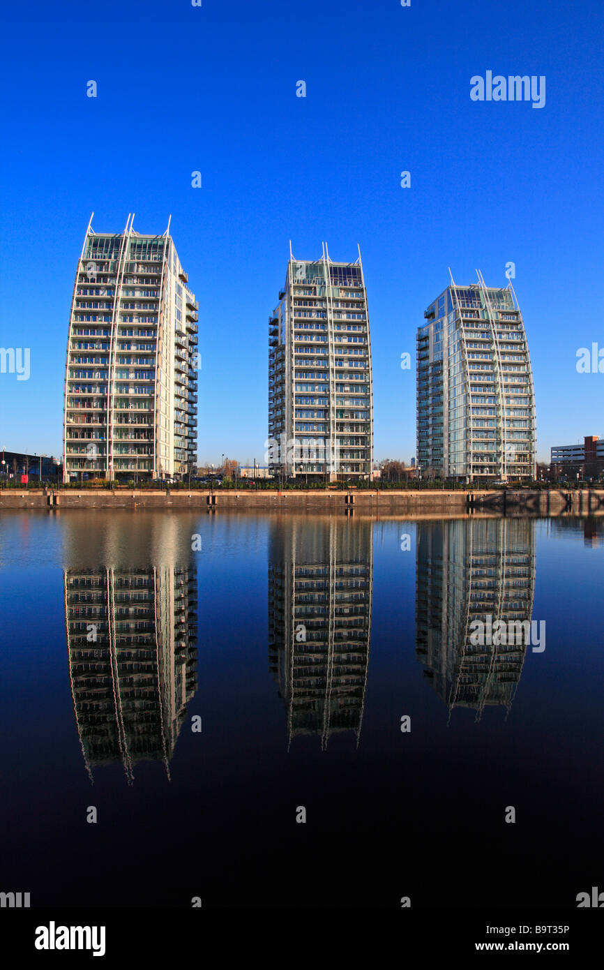 Appartamenti, Salford Quays, Manchester, Lancashire, Inghilterra, Regno Unito. Foto Stock