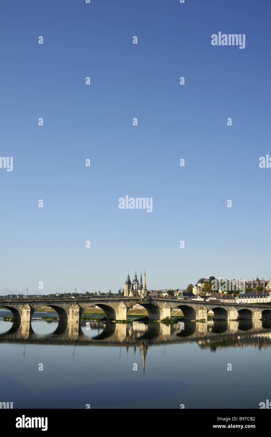 Francia Amboise Pont General Leclerc oltre il fiume Loira Foto Stock