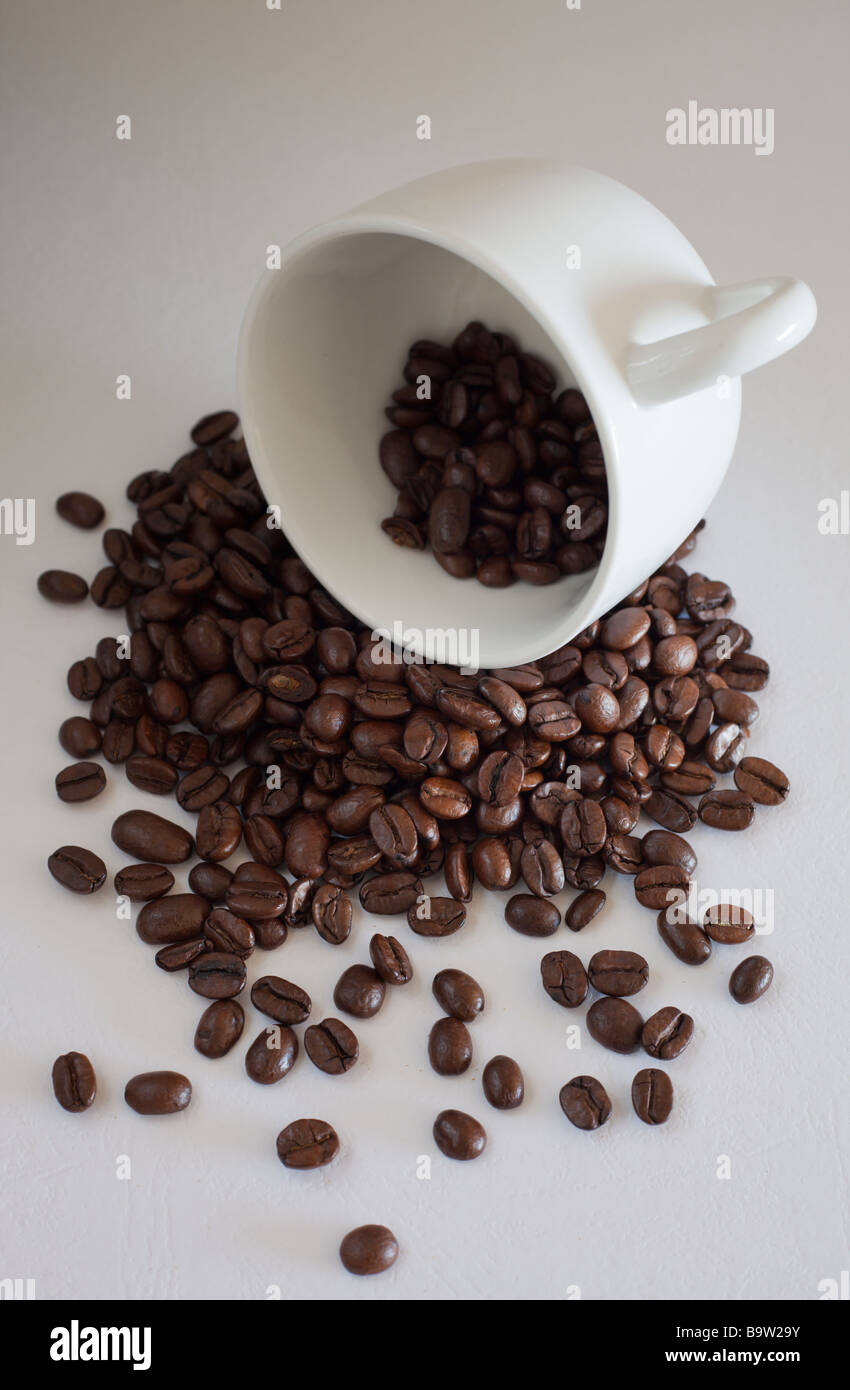 Bianco sulla tazza di chicchi di caffè. Foto Stock