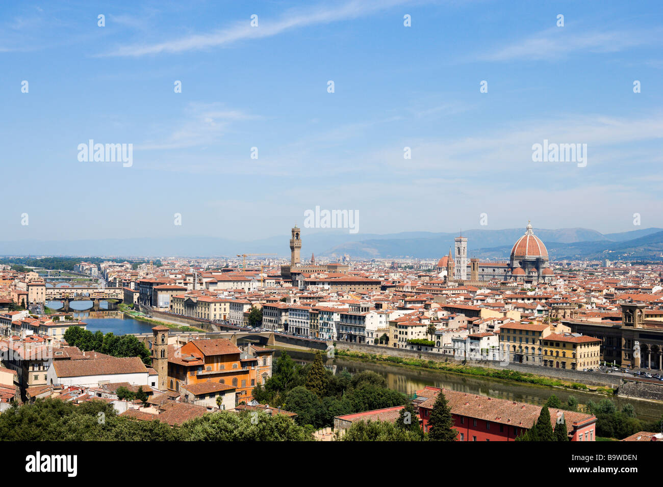 Vista sulla città da Piazzale Michelangelo, Firenze, Toscana, Italia Foto Stock